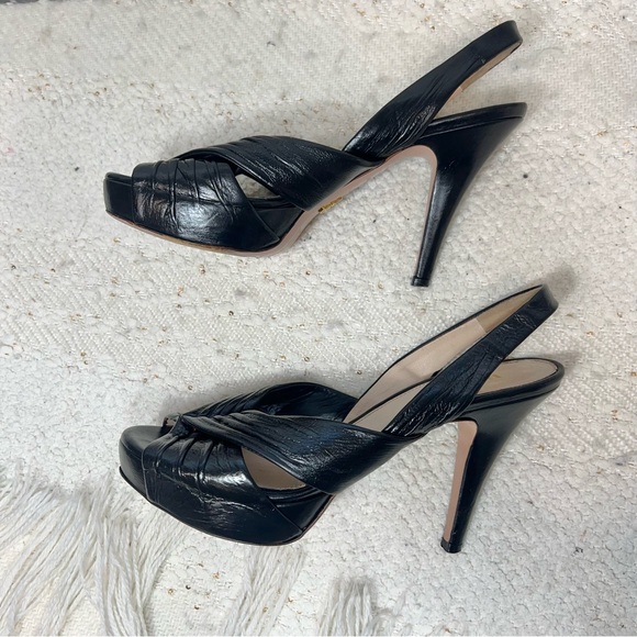 Prada Heels Black Leather Peep Toe Slingback Platform Stiletto High Heels 6.5 - Picture 4 of 8
